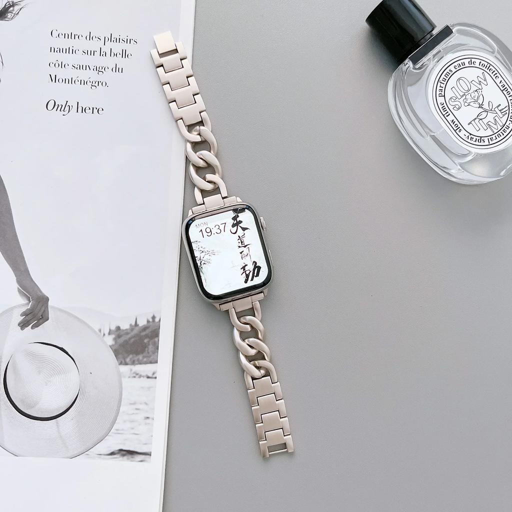 Correa de Cadena de Acero Starlight para Apple Watch Series Ultra 8 7 SE 6 5 4 3 49 mm Correa de Pulsera Metálica IWatch 38 40 41mm 42 44 mm 45mm