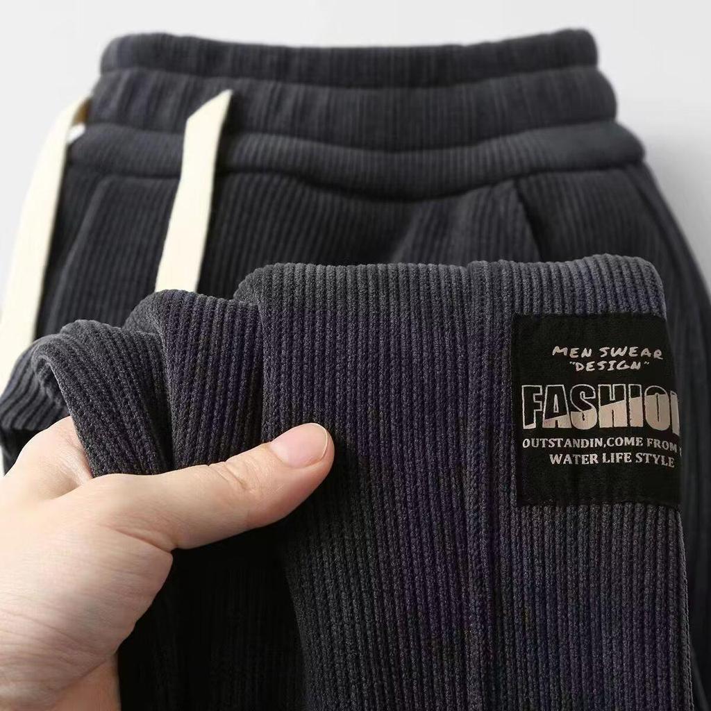 Men's Corduroy Plus Size Velvet-Lined Sweatpants - Warm, Loose, Cuffed, Versatile Fall/Winter Casual Wear for Students
