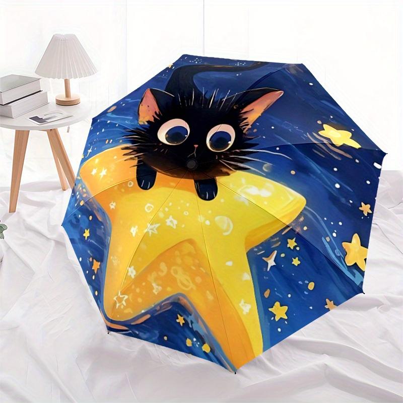 

1pc Star Cat Automatic Open 8-Rib Windproof Umbrella, Travel & Commuting, Suitable for All Seasons