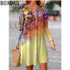 Vintage Boho Floral Elegant Women Dress Autumn Long Sleeve O-Neck A-Line Dress Big Size Casual Loose Dress Vestidos