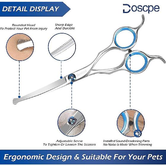 6 In 1 Professional Dog Grooming Scissors Set Pet Hair Cutting Shears Kit, Stainless Steel with Safe Rounded Tips for Dog Cat Other Animals, Right