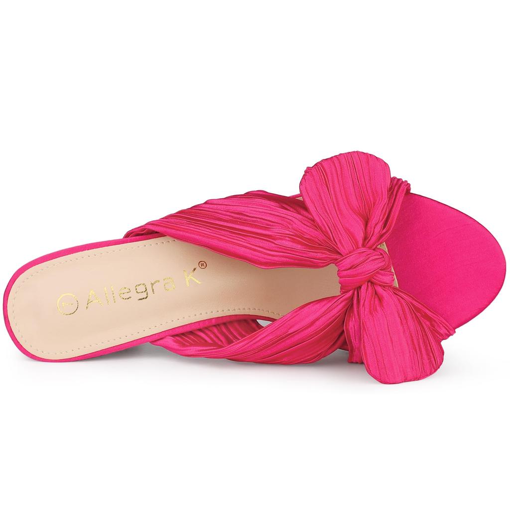 Allegra K Women's Slide Sandals with Chunky Heel and Bow, Hot Pink, Size 25.5cm