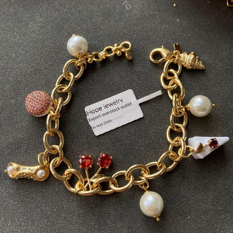 

High-Quality European and American Style Heavy-Duty Full Diamond Bracelet for Women, Exquisite Copper Gold-Plated Commuter Jewelry, Cute Cherry Cake