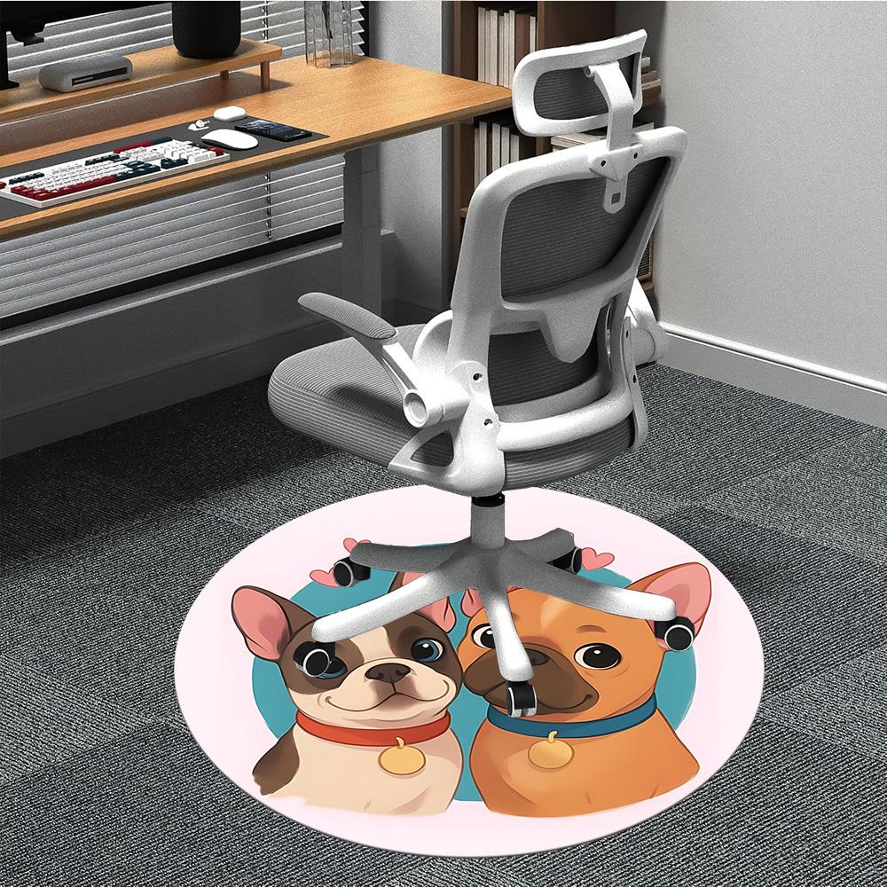 1pc French Bulldogs Office Round Rug, Non-slip, Soft and Durable Office Rug for Interior Decoration, Perfect for Office, Beautiful Decoration Yy260323