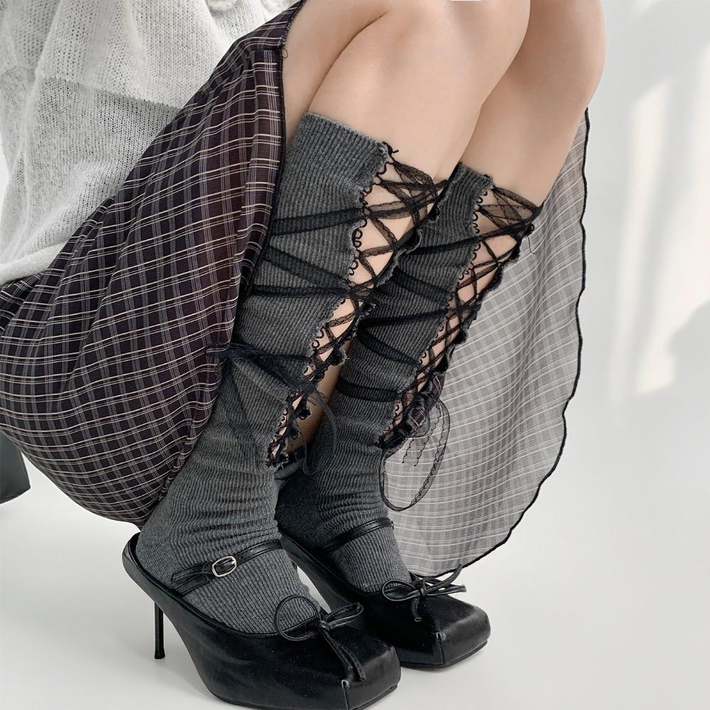 Y2K Mid-calf Socks Lace Trim Mesh Ribbon Socks New Dress Stacking Socks Women
