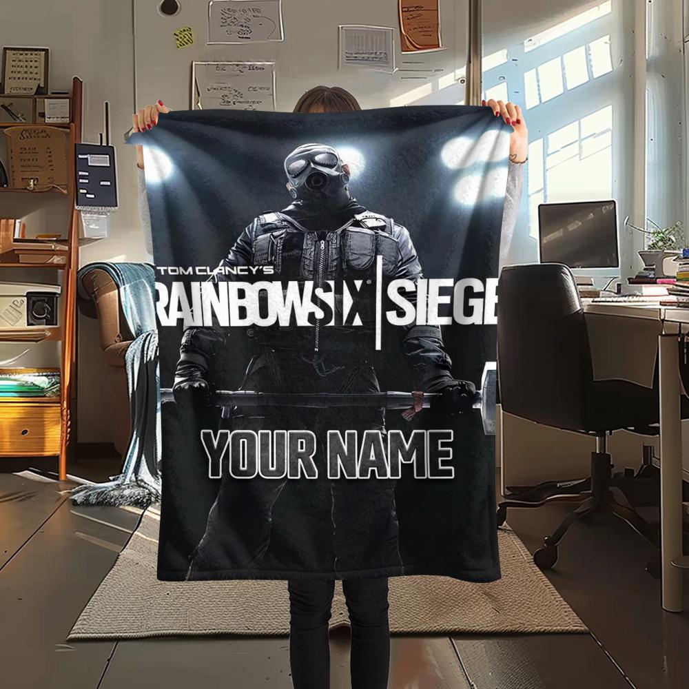 1PC Custom Name Rainbow Six Siege Patterned Flannel Blanket Suitable For All Seasons for Home Decor Warmth and Comfort Gifts Holiday Present
