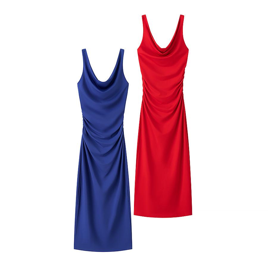

Spring 2025 Women s Slimming Cowl Neck Pleated Dress Large