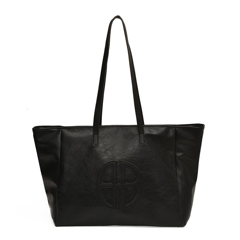 Минималистичная женская сумка-тоут через плечо большой вместимости чёрный