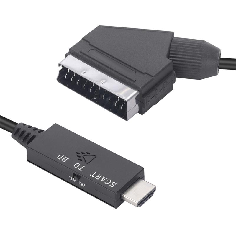 ABUO-Scart To -Compatible HD 1080P Video Converter Adapter, Male To Female For HDTV, DVD, PC, 1M Cable
