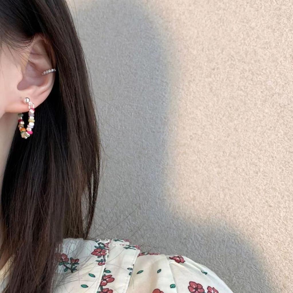 S925 Japanese And Korean Tide Personalized Broken Silver Color Beaded Stud Earrings Women'S Light Luxury Niche High-End Design Earrings