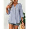 Summer New V-neck Three-quarter Sleeve Loose-fitting Shirt for Women - Solid-colored Striped Casual Business Blouse