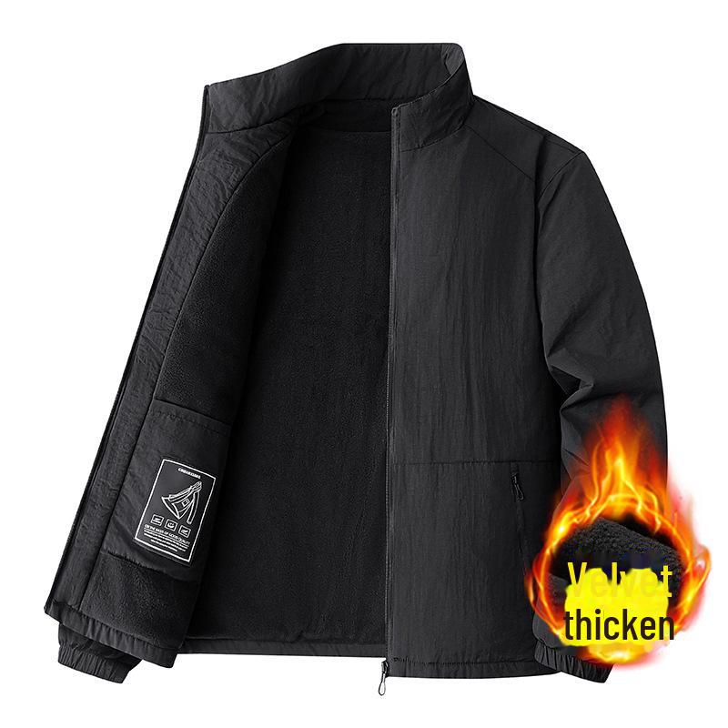 Plüsch-Stehkragenjacke für Herren: Dick, lässig, lockere Passform für Herbst/Winter, ideal für Personen mittleren Alters und ältere Menschen.