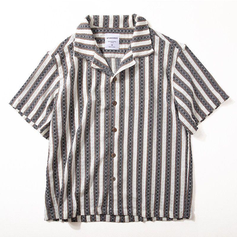 Stripe Short Sleeve Shirts Men's Loose Casual Half Sleeve Shirt Summer Relaxed Feeling Cuban Collar Retro Trendy Top