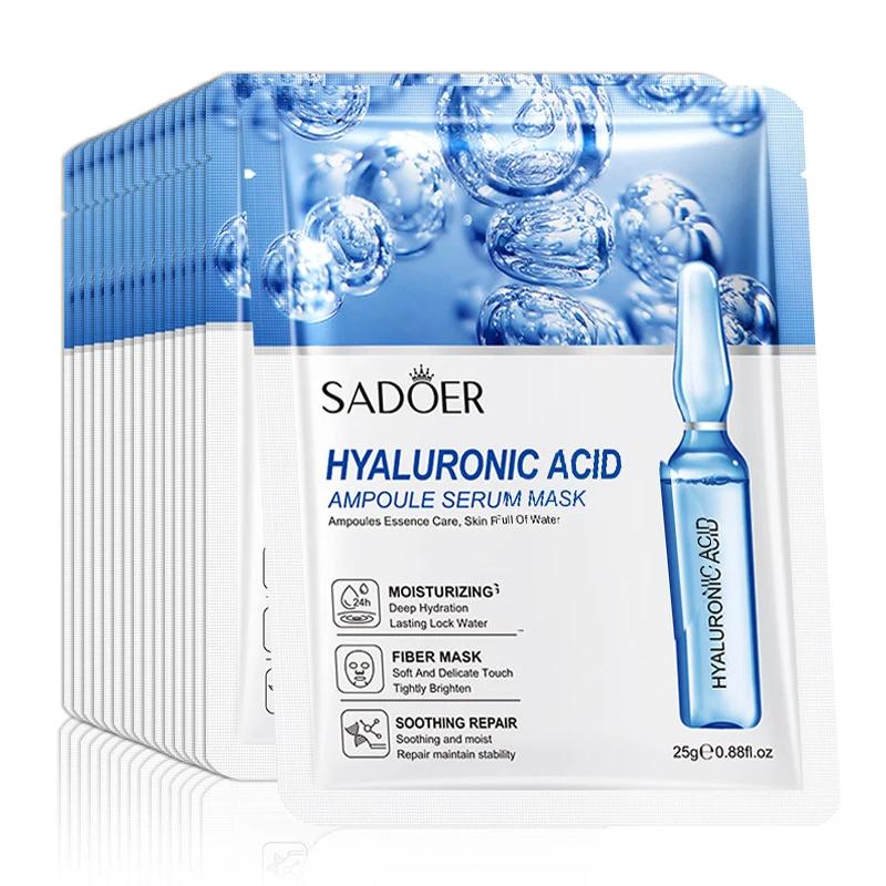 Sadoer Hyaluronic Acid Ampoule Serum Facial Masks - 10 PCS for Deep Hydration and Skin Recovery