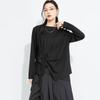Tops casual larghi vintage neri a manica lunga asimmetrici da donna per primavera autunno t-shirt
