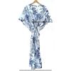 Women Hippie Summer Cotton Sleepwear Forest Print Blue Long Maxi Caftan Dress CKFTN-SCRN-FULL-BUYIT-136
