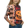 Kids Halloween Printed T-Shirt with Pumpkin Witch Design, 7/8 Sleeve Round Neck Top for Daily Wear