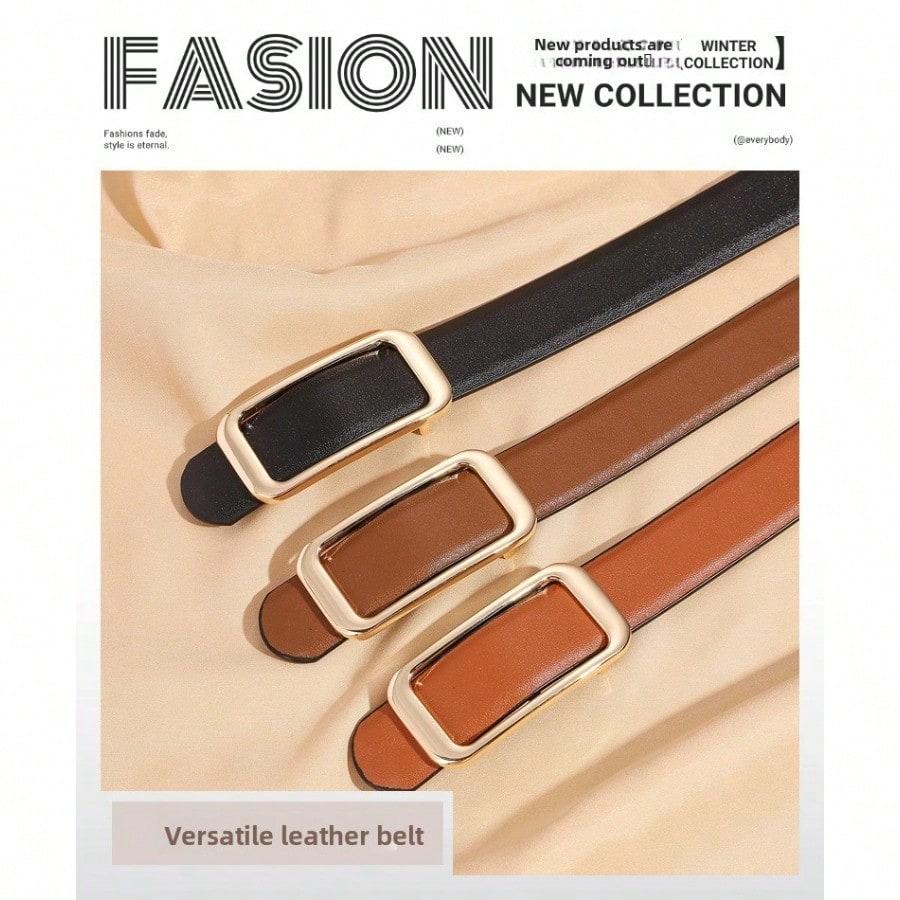 Trousers Cowhide Belt Women's Jeans Versatile Fashion Literary Ins Double Sided Belt Retro Brown Practical Belt