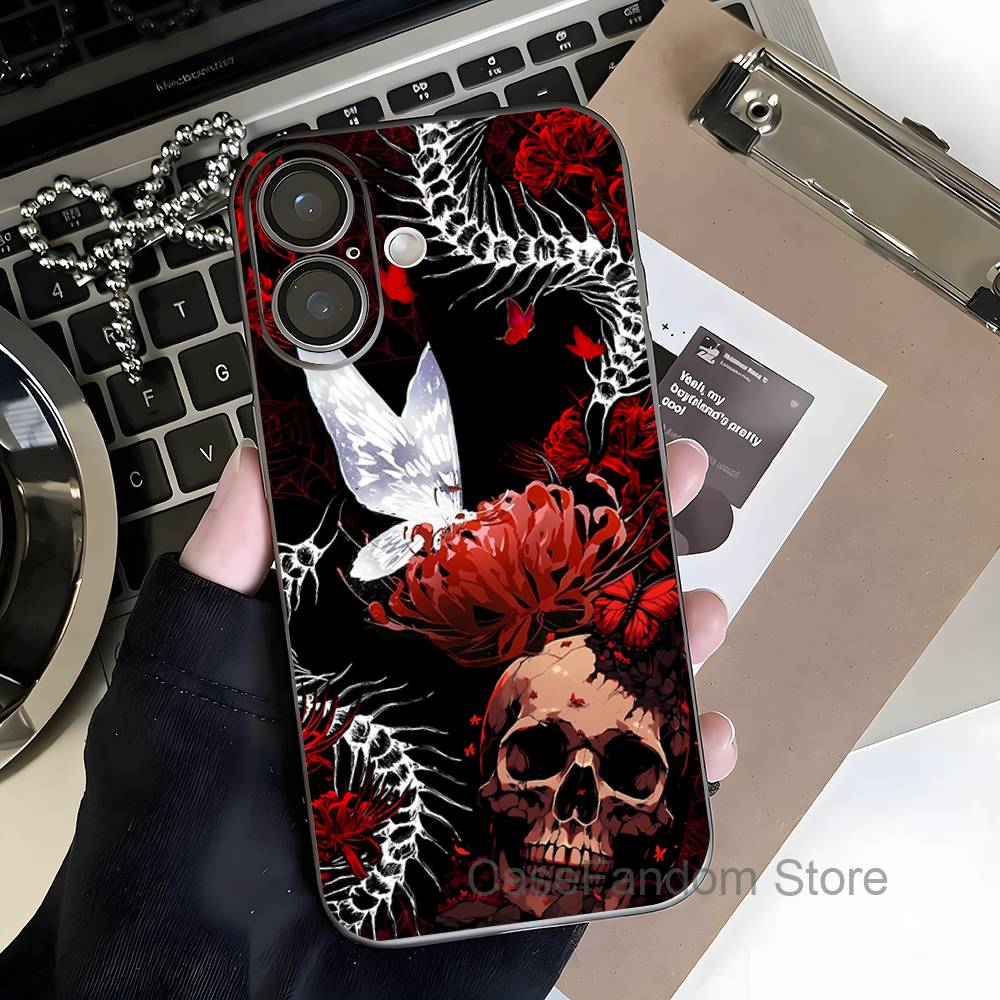 Ghoul Red Spider Lily Tokyo For iPhone 17,16,15,14,13,12,11,Pro,Max,Plus Magnetic Wireless Charging Transparent gray Phone Case