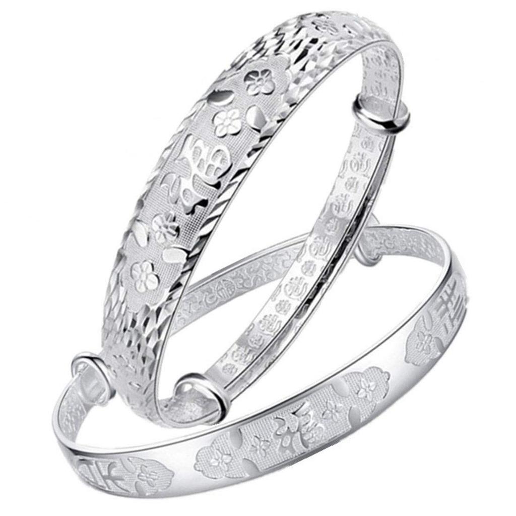 Surgical Stainless Steel Silver Beautiful Engraved with the Character Lucky Amulet Protection from Good Adjustable Ethnic Fashion Accessory Women's