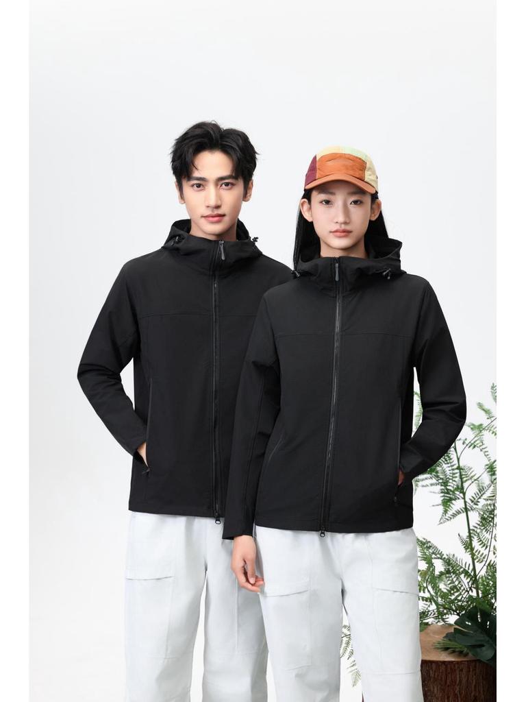 Custom Logo Solid Color Hooded Jacket for Outdoor Team Activities