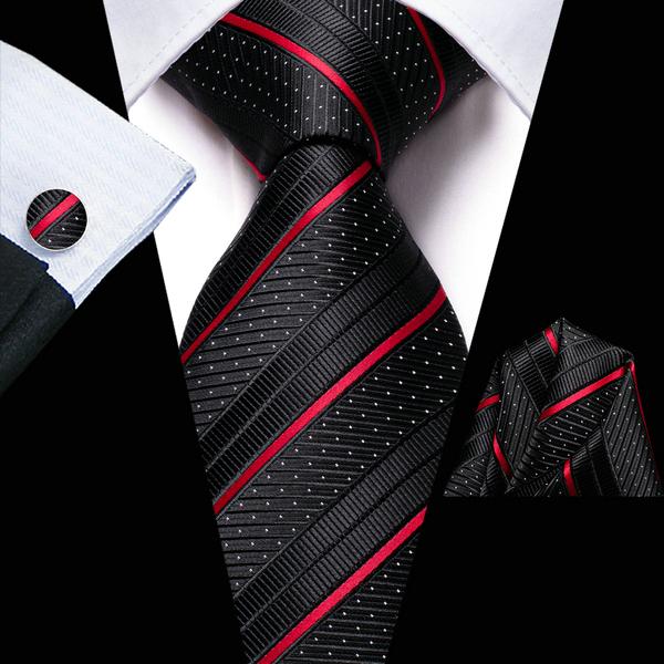Extra Long Tie Set for Men, 3-Piece Wedding Accessories with Cufflinks & Pocket Handkerchief, Striped/Floral Design