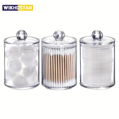 Confezione da 1/2/3 Porta Cotton Fioc in Plastica, Organizer da Bagno da 10 Oz, Barattolo Apothecary Q-tip Contenitore Trasparente Dispenser
