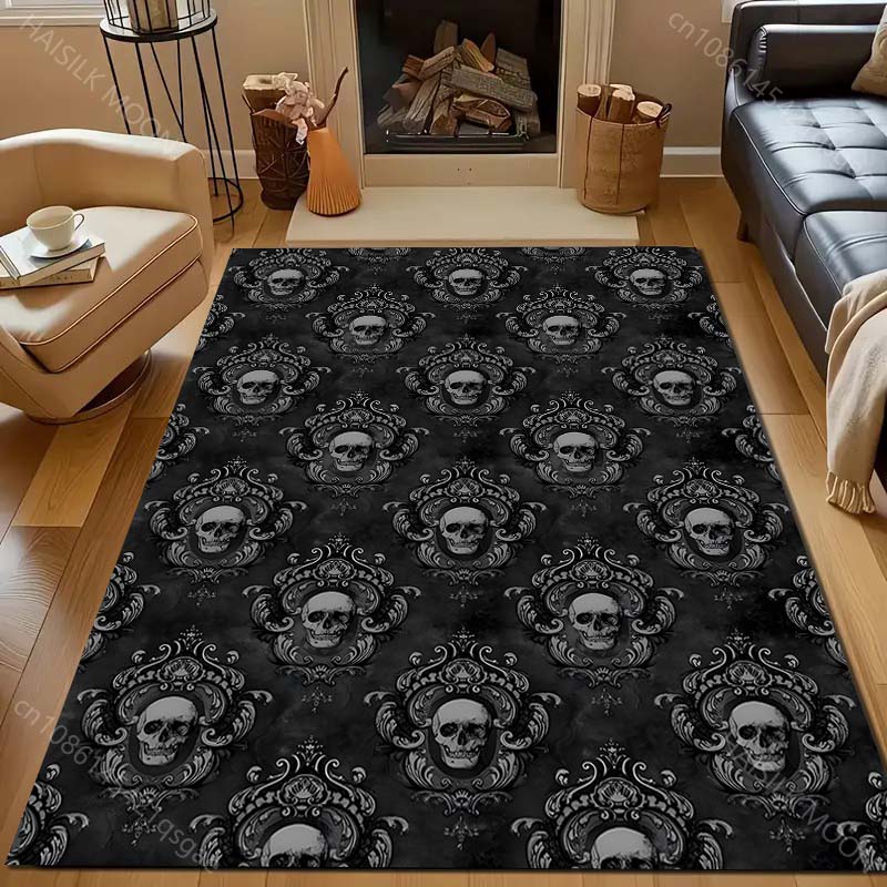 Retro Style Skull Pattern Carpet for Bedroom Living Room Bedside Sofa Floor Mat Modern Home Decor Area Rug Machine Wash