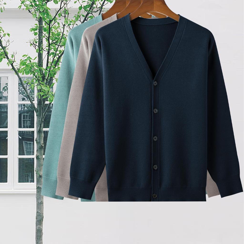 Sosma Afe Dunkelgrün Strick Lang Kein Einfacher Lockerer Pullover Grün Herren Strickjacke, Ärmel, V-Ausschnitt, Taschen, Dick, Bequem, Pflege, Modisch, Passform,