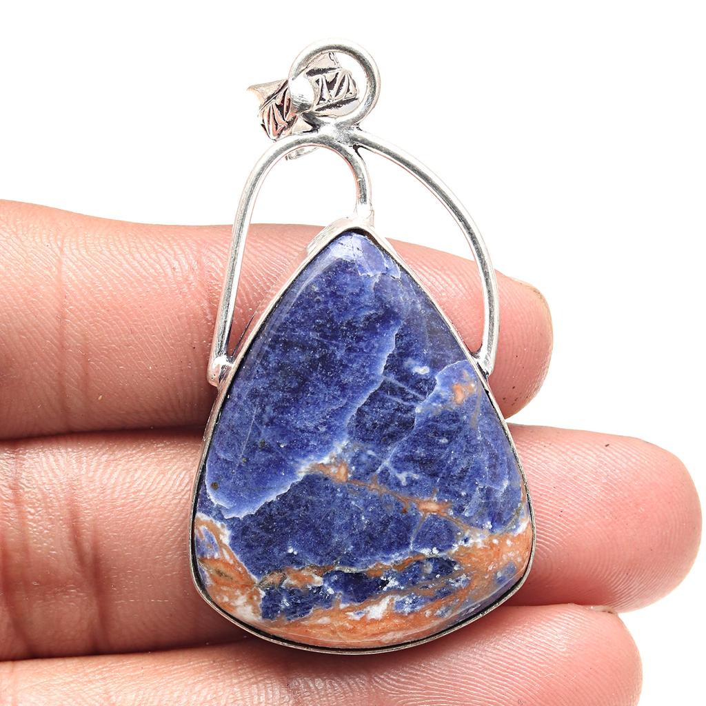 Pendant Sodalite Gemstone Valentine'Day Ethnic Silver Jewelry 1.5"