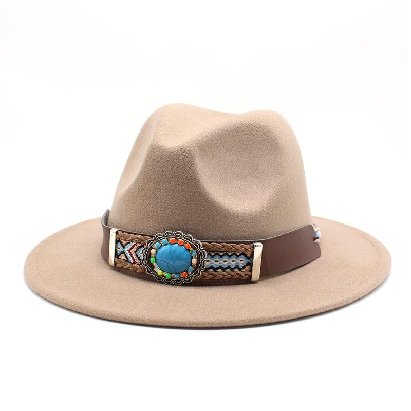 Ethnic Style Flat-Brimmed Big-Eave Hat Straight-Brimmed Jazz Hat Woolen Top Hat