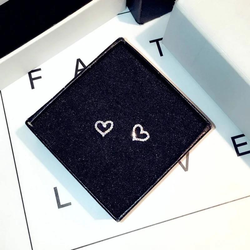 Korean Earrings S925 Silver Color Heart Bling Zircon Stone Stud Earrings for Women Fashion Jewelry 2024 Trend