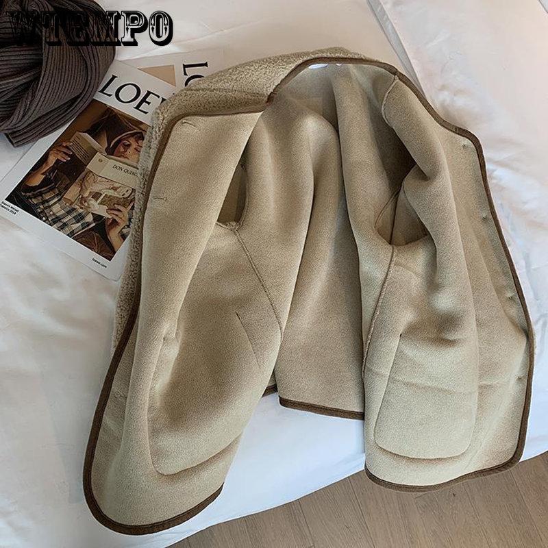 Round Collar Lambswool Coats Women's Spring Autumn Velvet Thick Solid Jackets Female Long Sleeve Casual Warm Cardigans