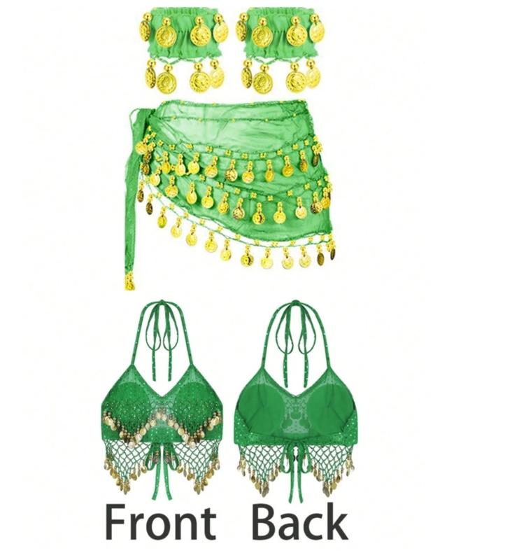 Indian Dance Costume Set With Swinging Fringe And Shimmering Waist Chain For Belly Dance Shows