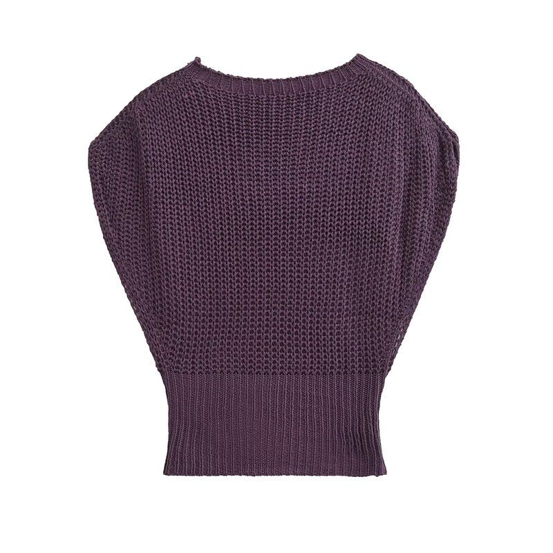 Fashion Style 2024 Autumn New Women's Thick Needle Knitting Wide Round Neck Sleeveless Casual Comfortable Top 5536100