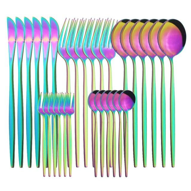 Black Gold Cutlery Set Knives Dessert Fork Tea Spoon Flatware Dinnerware Stainless Steel Dinner Silverware Kitchen Tableware Set