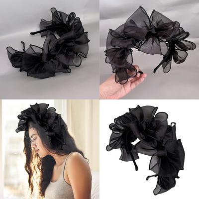 Mesh Hairband for Female French Bowknot Flower Hairhoop Elegant Dinner Party Headband Dress Accessories Mesh Hairhoop