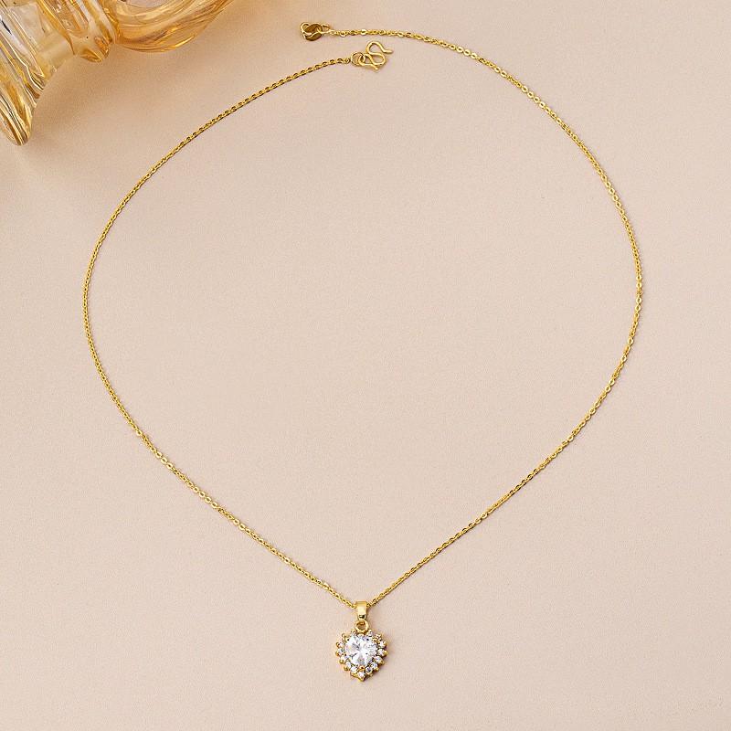 Gold Plated Heart Shape Zircon Pendant Necklace Women Men Fashion Locket Chain Jewelry
