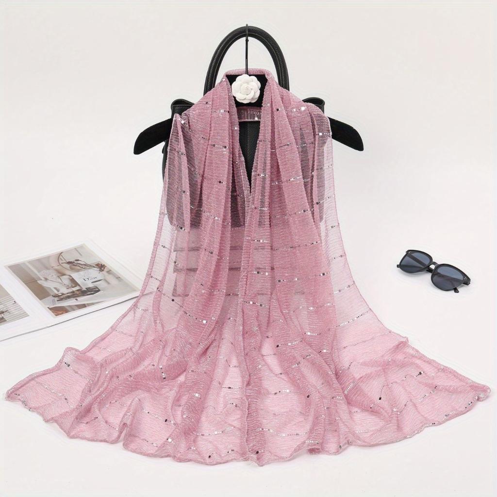 1 Stück Frühling und Herbst Damen Hoch elastische Paillettenketten Schal, Dochtsilk Langes Tuch, Indisches Tuch, Schiebesilktuch