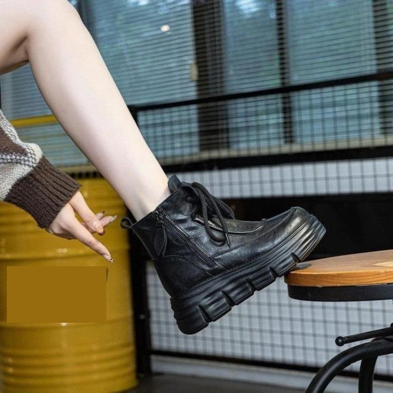 Thick-fur-lined Soft Leather Boots for Women, Short Boots, New Style Women's Shoes, High-top Cotton Boots