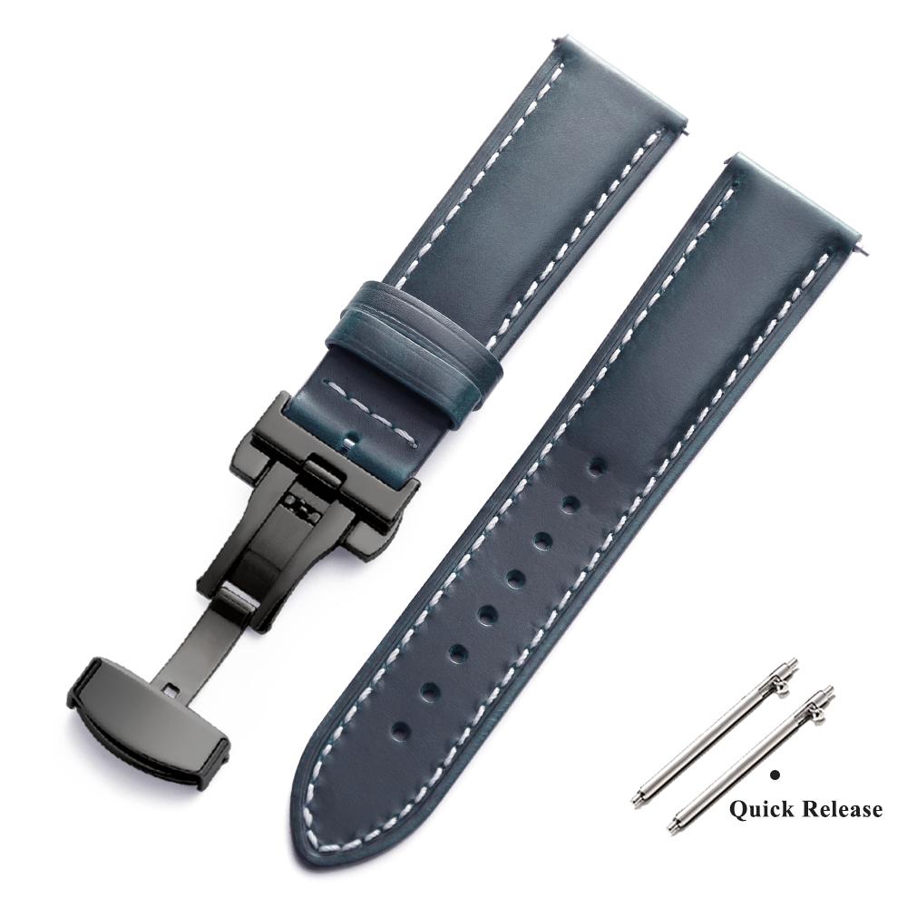 Vintage Oljebetsat Läder Klockarmband 18mm 20mm 22mm Universellt Huvud Lager Ko Läder Klockarmbands Tillbehör Fjärilsspänne Armband