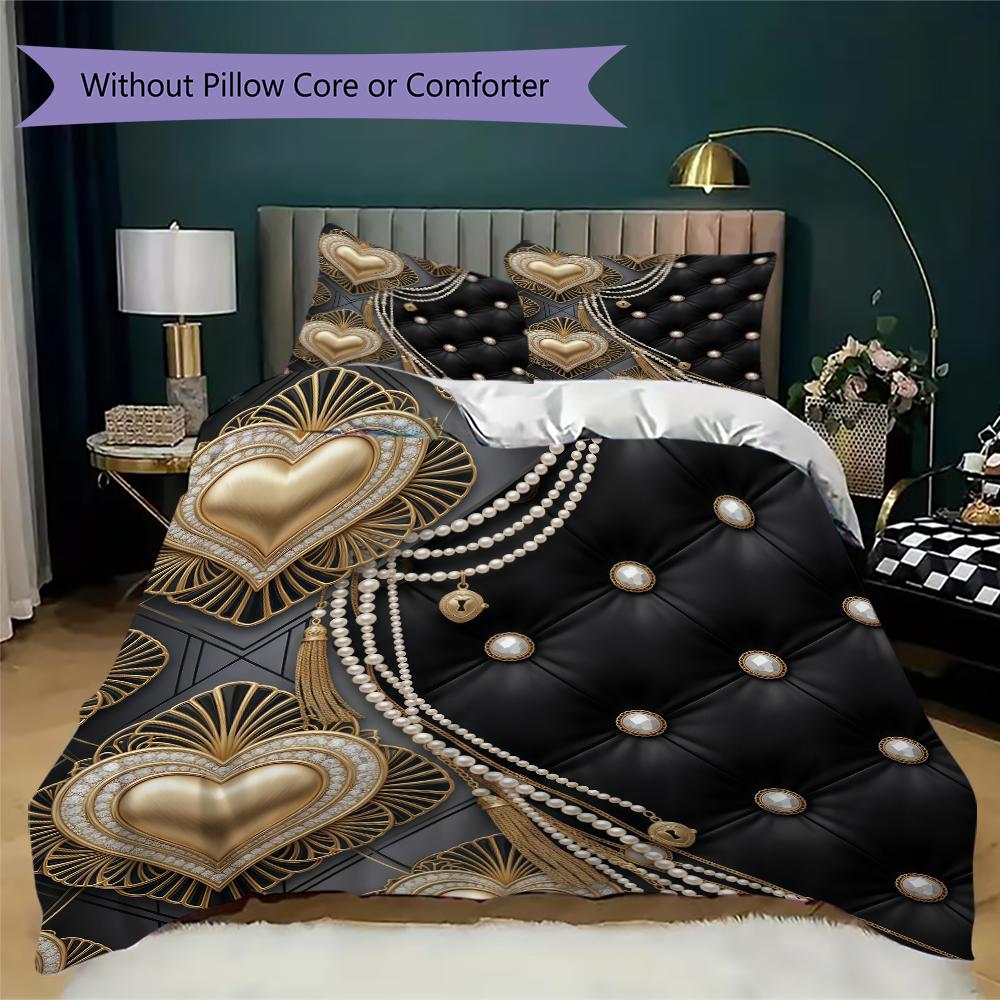 Gorgeous Heart Pattern Bedding uilt Set uilt Cover Pillowcase Home Decoration Birthday Gift (1 * duvet cover + 2 * pillowcase without core)
