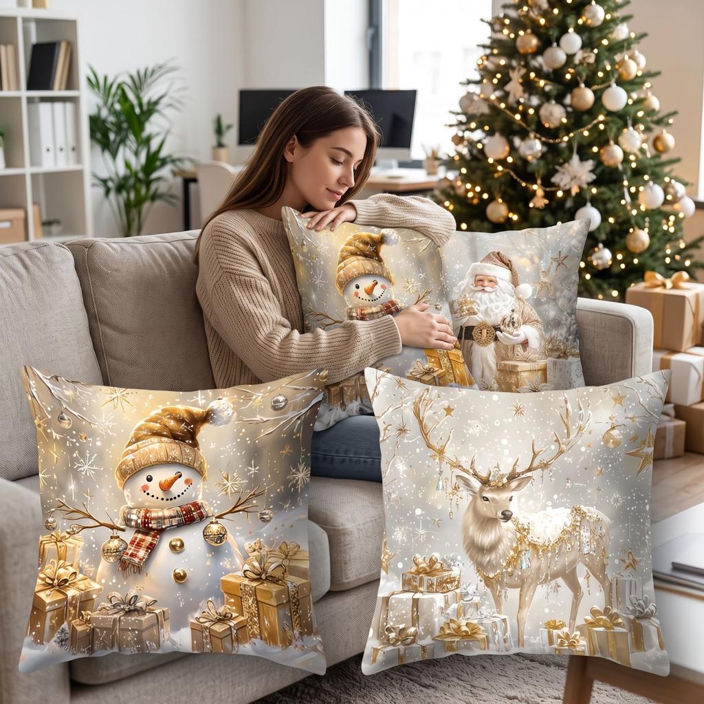 4 Pack Christmas Throw Covers, Cushion Pillowcases for Sofa Couch Home Decor