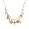 European and American Style Multi-Pendant Pearl & Stainless Steel Necklace with Small Fish, Chili, and Heart Ocean Style Choker