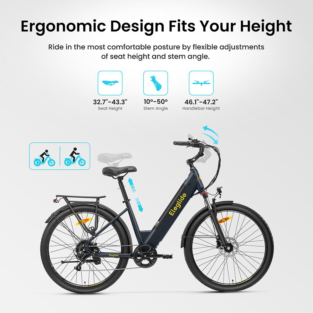 Eleglide T1 Step-Thru Electric Bike – 50Nm Motor, 100km Range, 27.5" CST Tires, Hydraulic Suspension  7-Speed Shimano