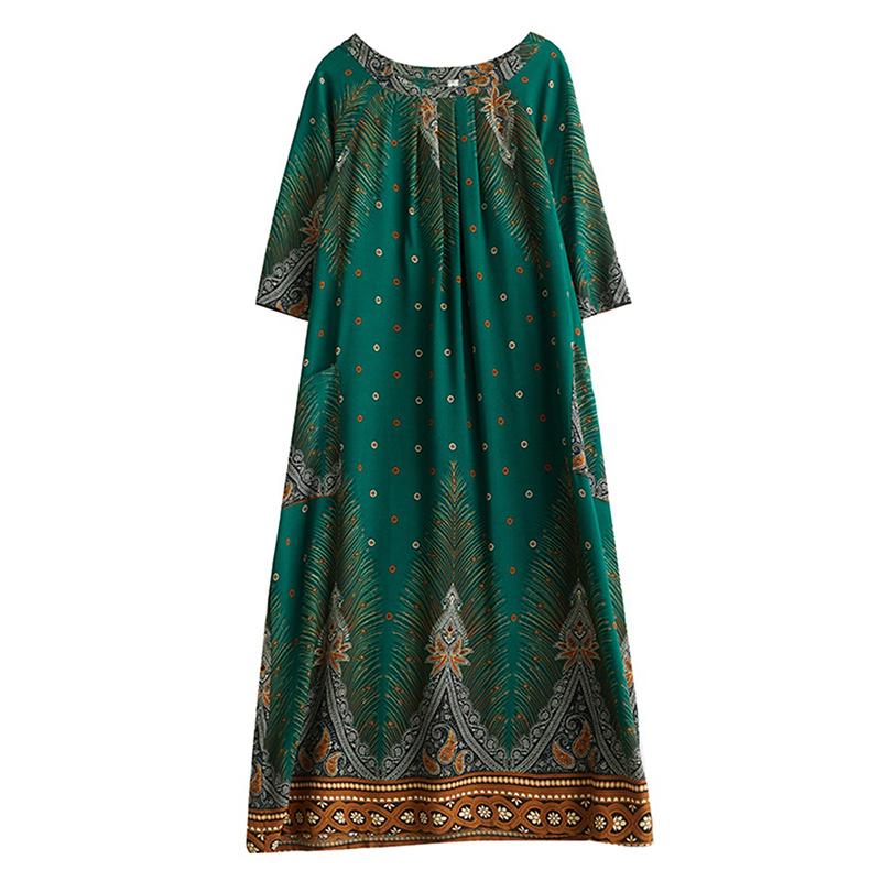 

XITAO Print Folds Half Sleeve Dress ZMY1103 One Size зелёный