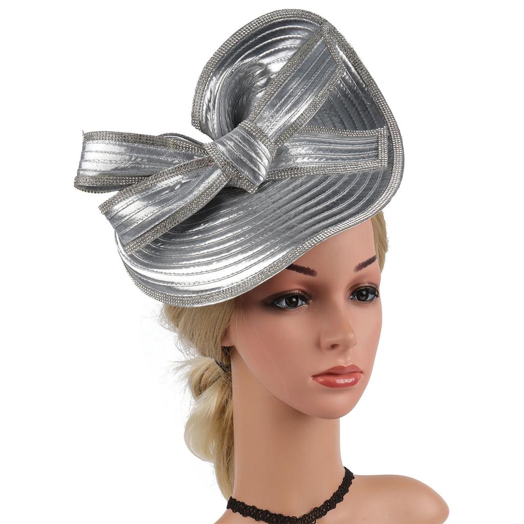 TeaParty Fascinator Hat Kentucky Derby Rhinestone Trim Hat Headband for Cocktail Big Bowknot Bowler Hat 1920s Church Hat