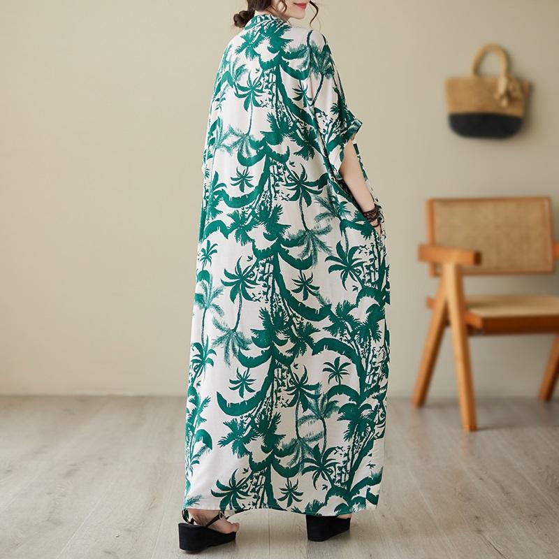 Manga corta Tallas grandes satén de algodón vintage floral nuevo en vestidos para mujeres casual suelto maxi vestido largo de verano