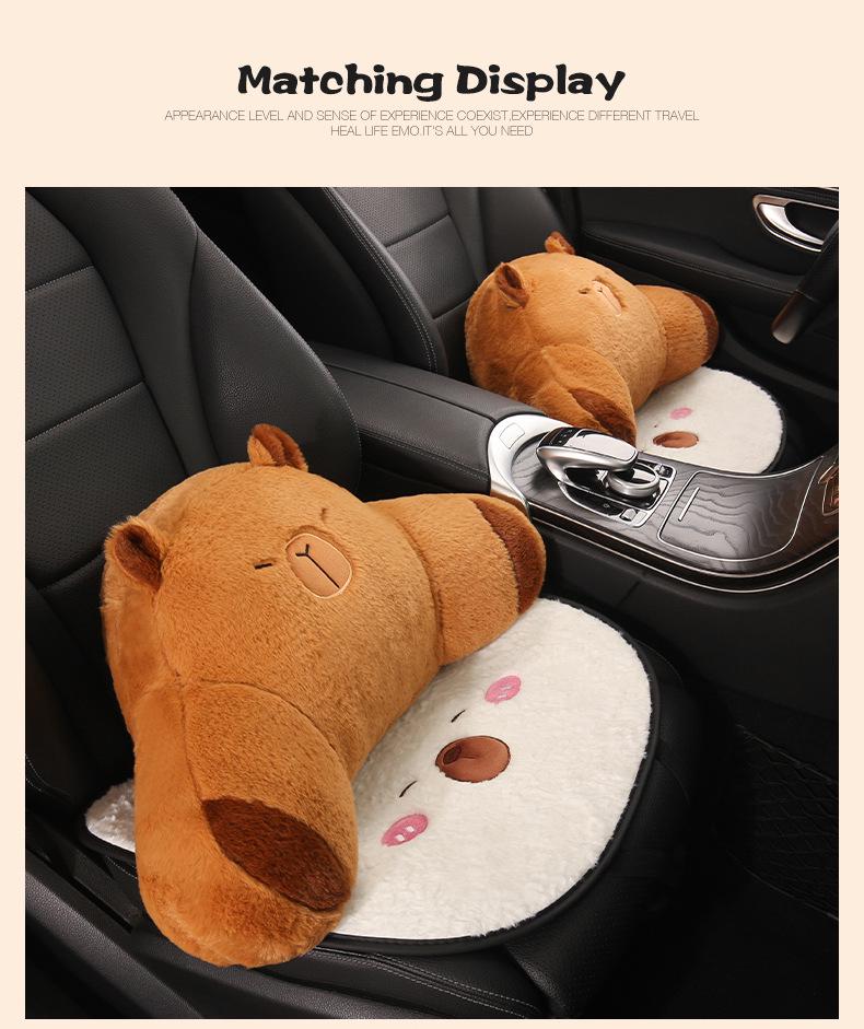 Cartoon Cute Capybara Winter Plush Car Seat Cushion for Cadillac CT5, Aoge XT4, XT5