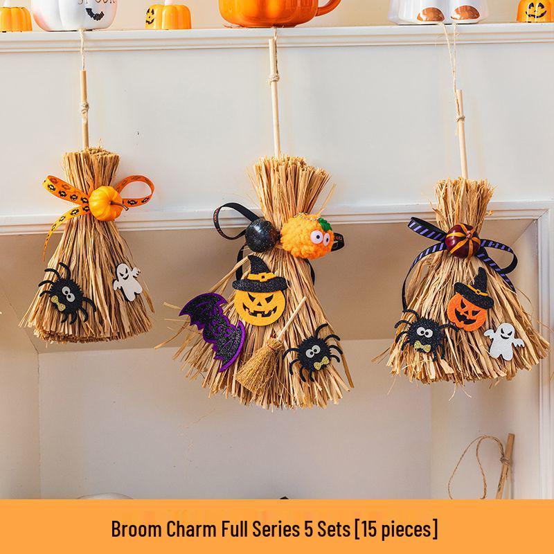 Halloween Broom & Ghost DIY Scene Decor: Pumpkin Pendant for Party, Bar, or Kindergarten
